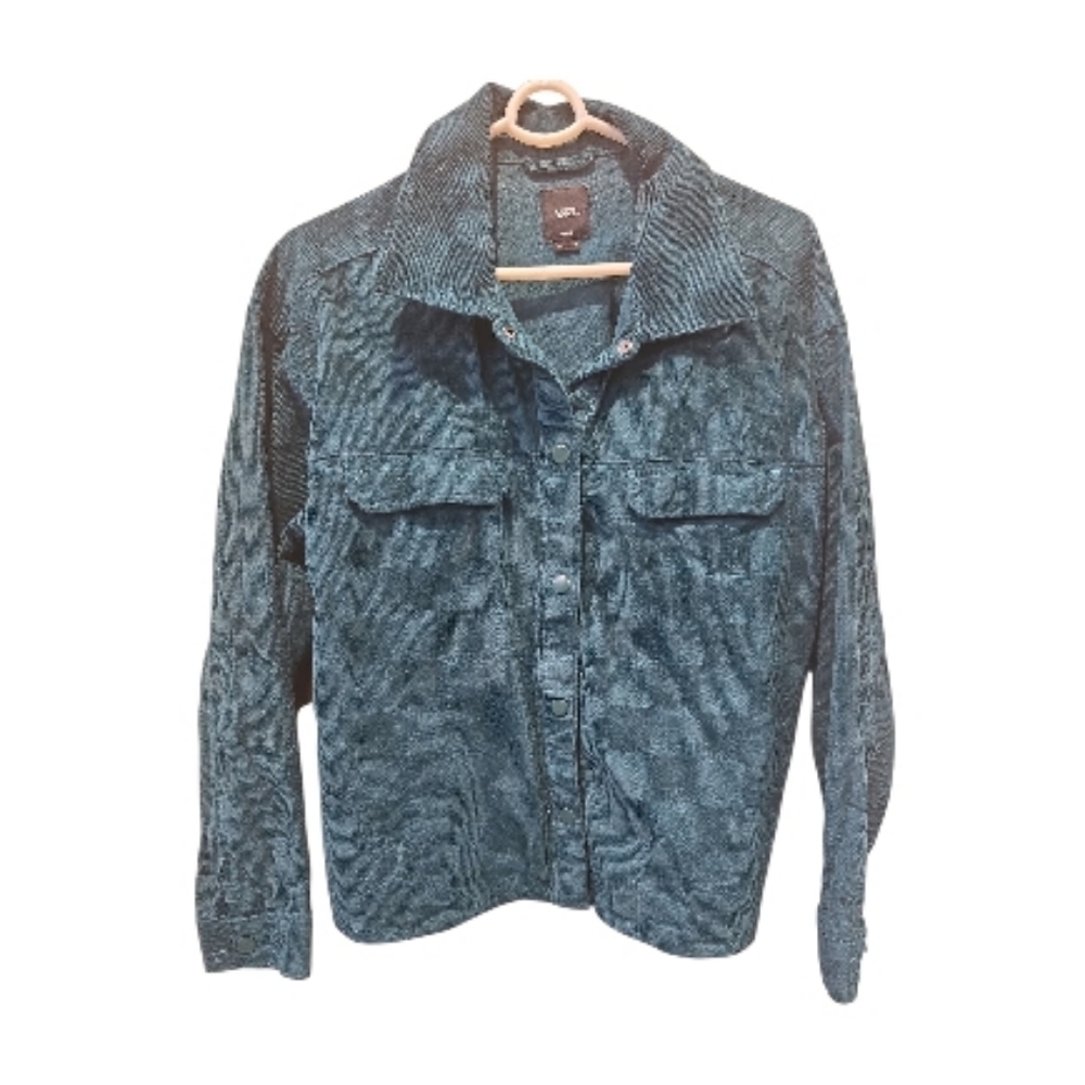 VANS Check It Out Woman Jade Green Streetwear Corduroy Shacket Jacket Snap Sz S